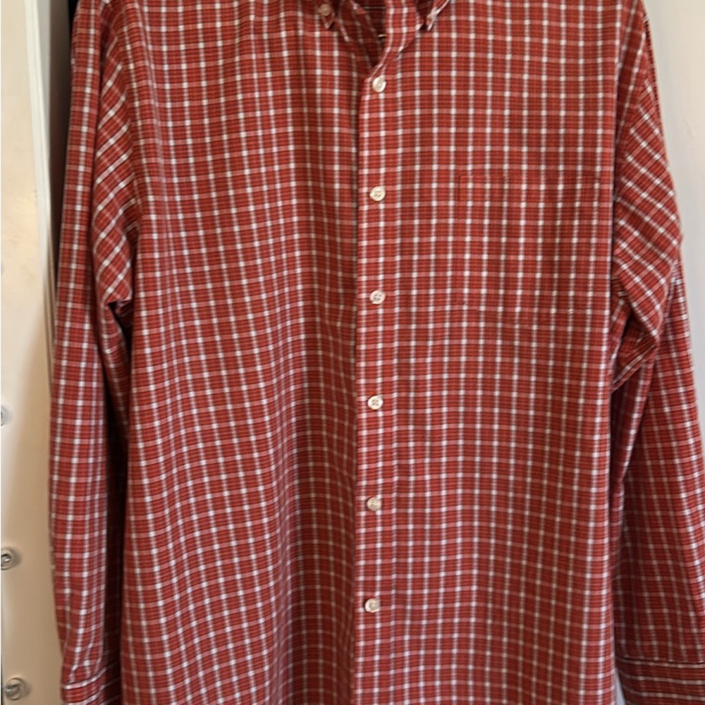 Red and White Casual Button Down Shirt with Plaid Design